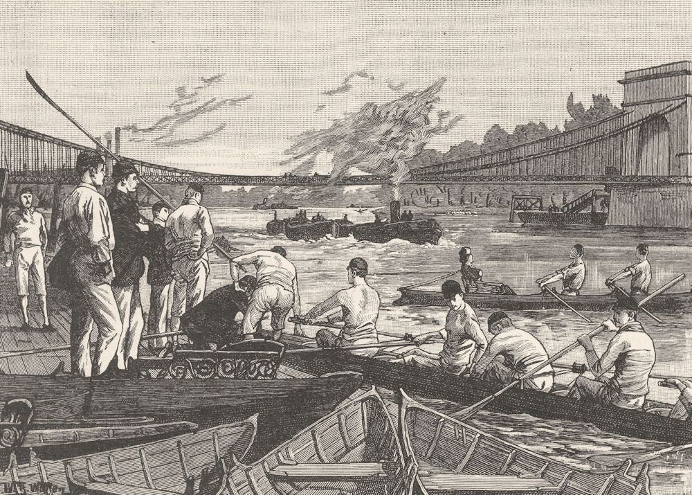 LONDON. Old Hammersmith Bridge 1901 antique vintage print picture